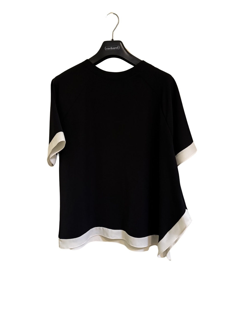 Women’s Black Short-Sleeve Blouse with Cream Trim